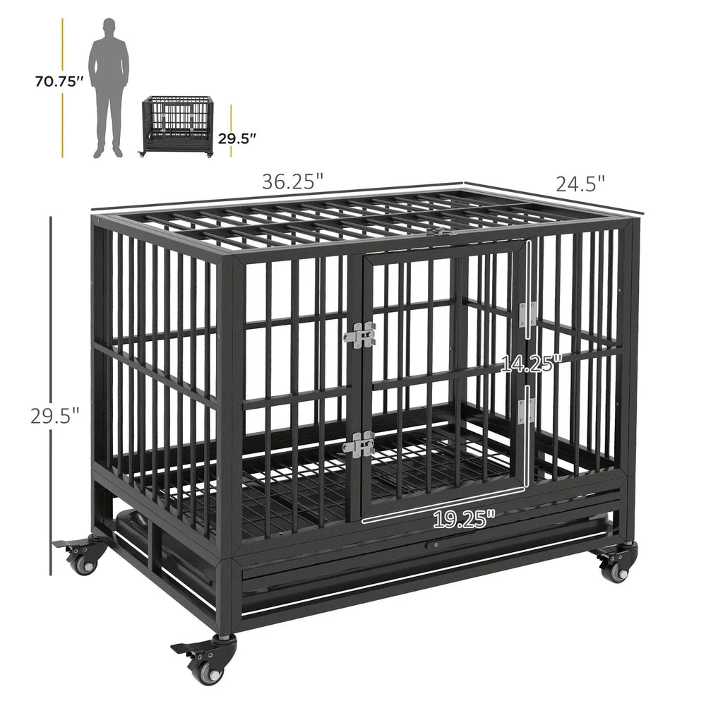 Dog Crate Steel Wheeled Heavy Duty Double Door Removable Tray For Pets Media 3