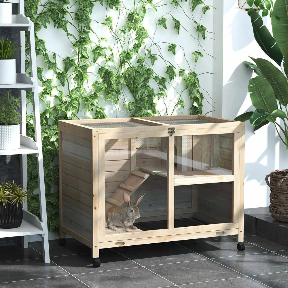 Indoor Rabbit Hutch Wood Waterproof Desk Sized For Small Pets Home Use Wheels Media 2