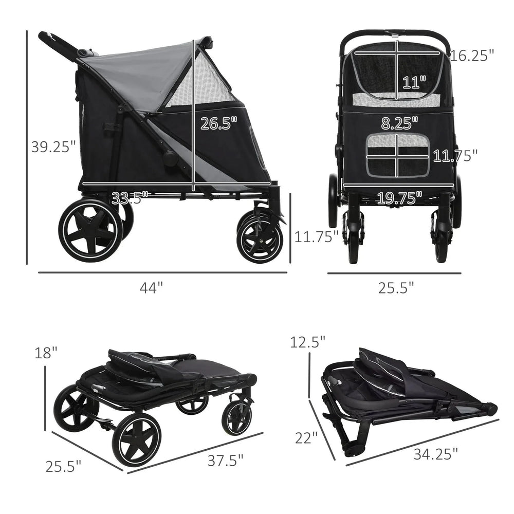 Dog Stroller For Large Dogs Foldable Steel Frame & Storage Mesh Window Media 3