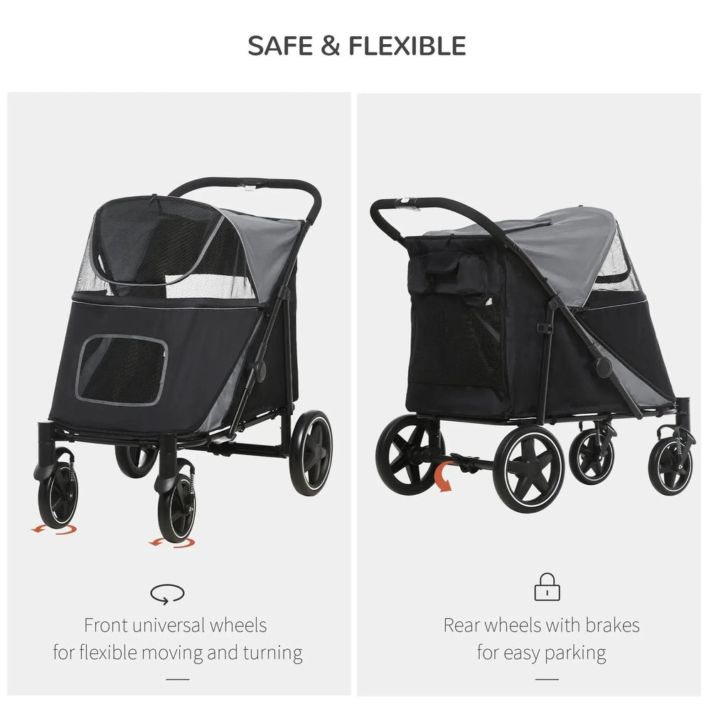 Dog Stroller For Large Dogs Foldable Steel Frame & Storage Mesh Window Media 6