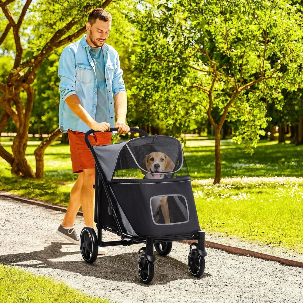 Dog Stroller For Large Dogs Foldable Steel Frame & Storage Mesh Window Media 2