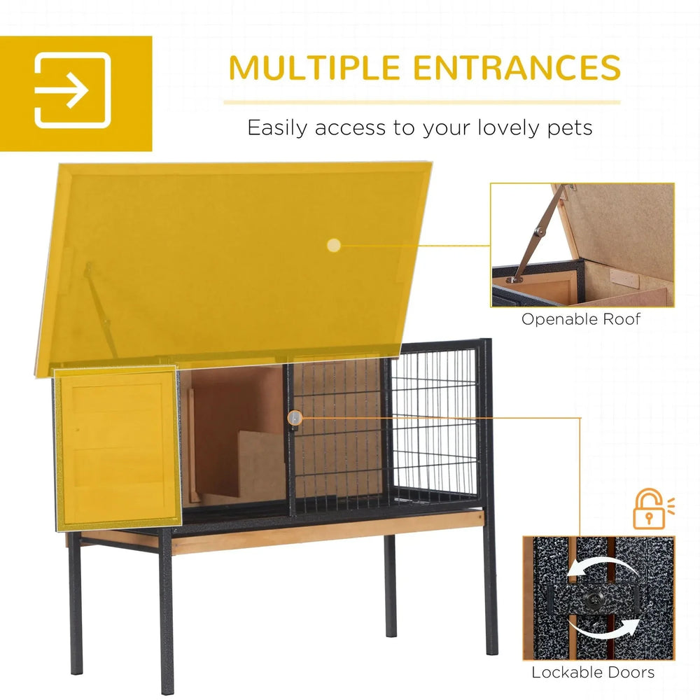 Rabbit Hutch Wood Elevated Raised Outdoor Habitat With Open Roof Access Media 4