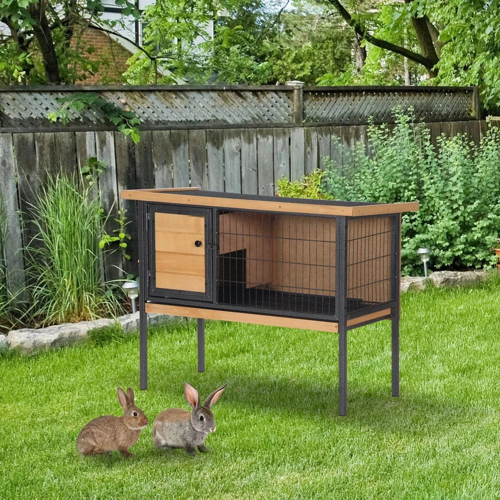 Rabbit Hutch Wood Elevated Raised Outdoor Habitat With Open Roof Access Media 8