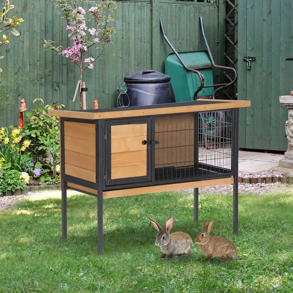 Rabbit Hutch Wood Elevated Raised Outdoor Habitat With Open Roof Access Media 9