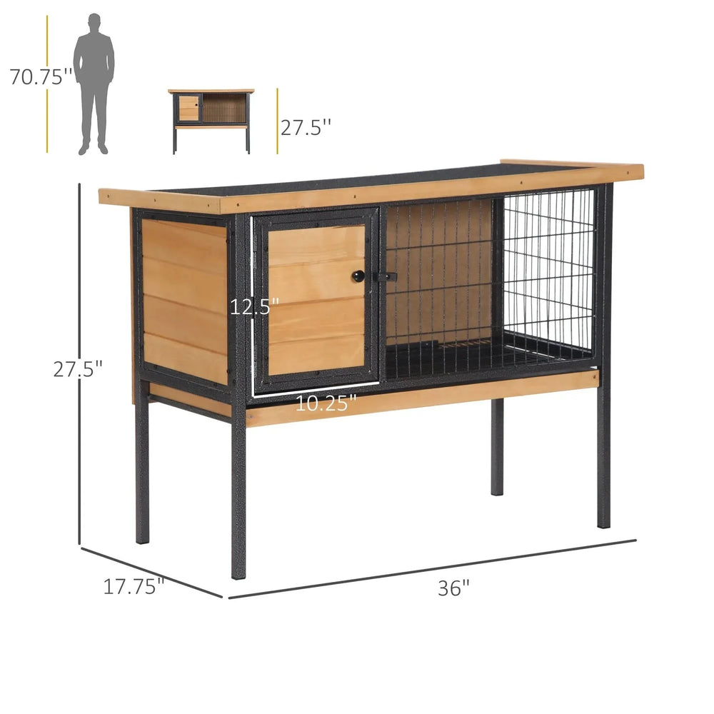 Rabbit Hutch Wood Elevated Raised Outdoor Habitat With Open Roof Access Media 7