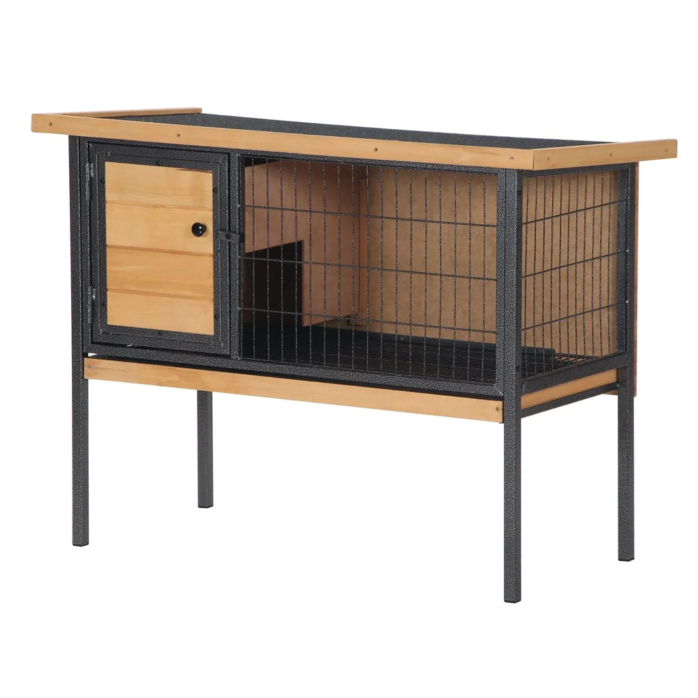 Rabbit Hutch Wood Elevated Raised Outdoor Habitat With Open Roof Access Media 1