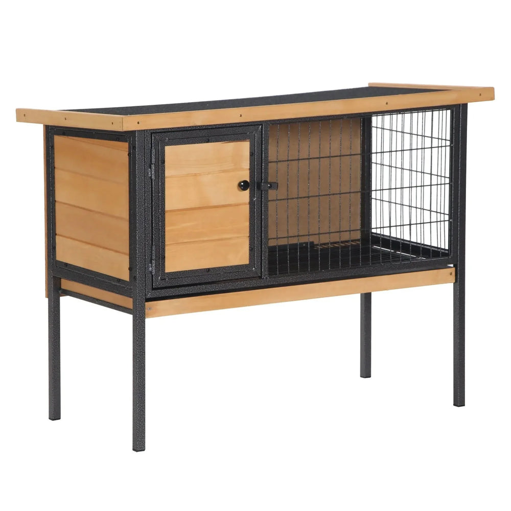 Rabbit Hutch Wood Elevated Raised Outdoor Habitat With Open Roof Access Media 10