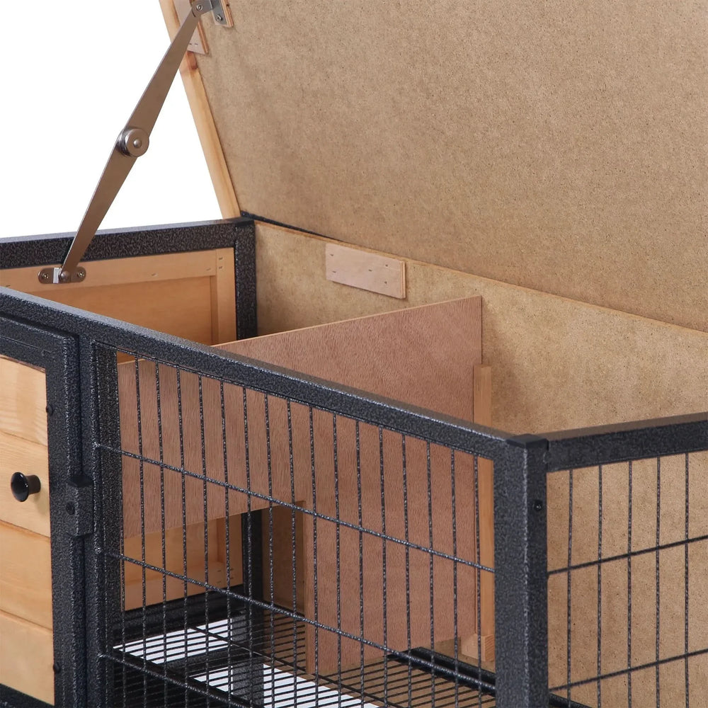 Rabbit Hutch Wood Elevated Raised Outdoor Habitat With Open Roof Access Media 5