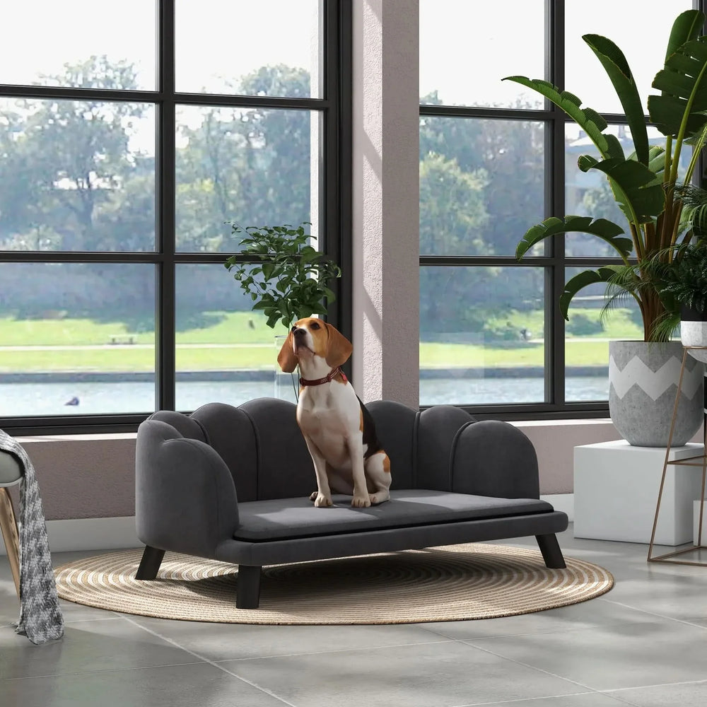 Velvet Dog Sofa & Foam Cushioning & For Large & Medium Dogs In Charcoal Gray Media 13