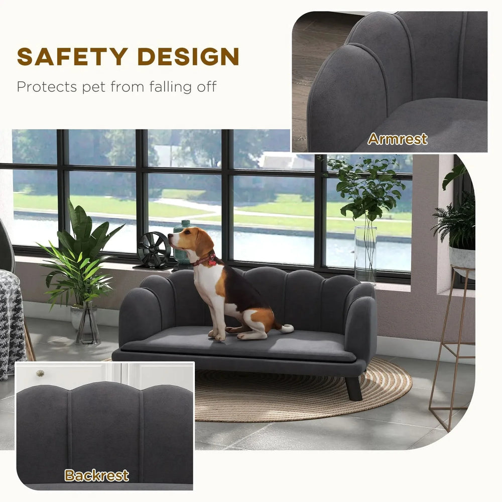 Velvet Dog Sofa & Foam Cushioning & For Large & Medium Dogs In Charcoal Gray Media 8