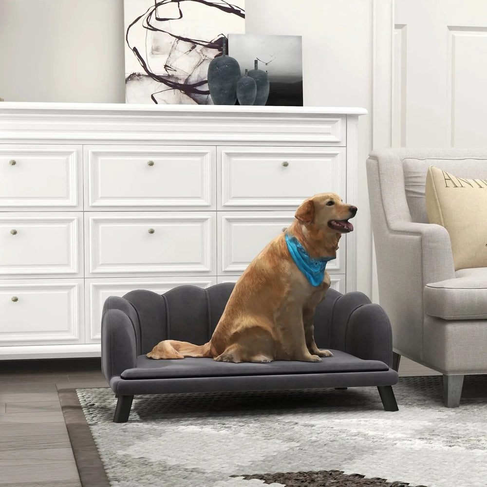 Velvet Dog Sofa & Foam Cushioning & For Large & Medium Dogs In Charcoal Gray Media 12