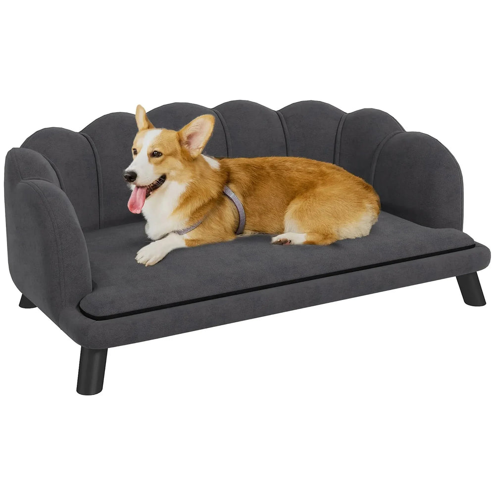 Velvet Dog Sofa & Foam Cushioning & For Large & Medium Dogs In Charcoal Gray Media 5