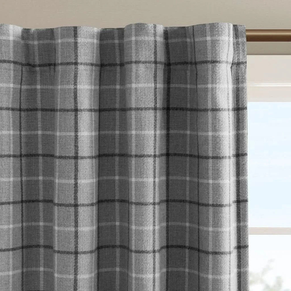 Window Curtain Panel Polyester Faux Leather Tab Top Plaid Fleece Lined Media 4