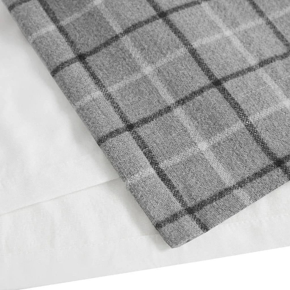 Window Curtain Panel Polyester Faux Leather Tab Top Plaid Fleece Lined Media 8