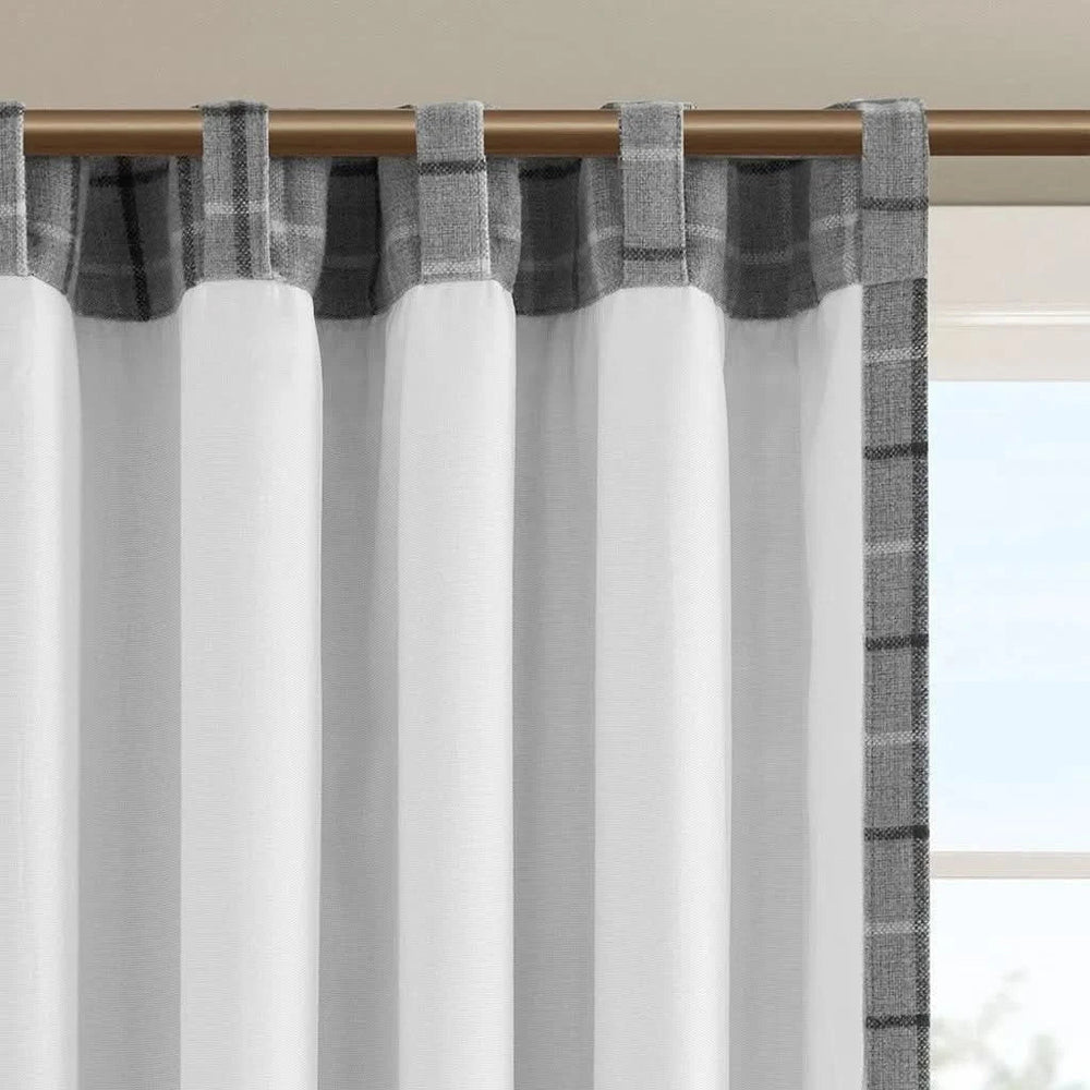 Window Curtain Panel Polyester Faux Leather Tab Top Plaid Fleece Lined Media 2