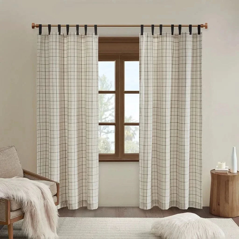 Curtain Panel Cotton Plaid Fleece Lined Tab Top Window Decor Living Room Media 10