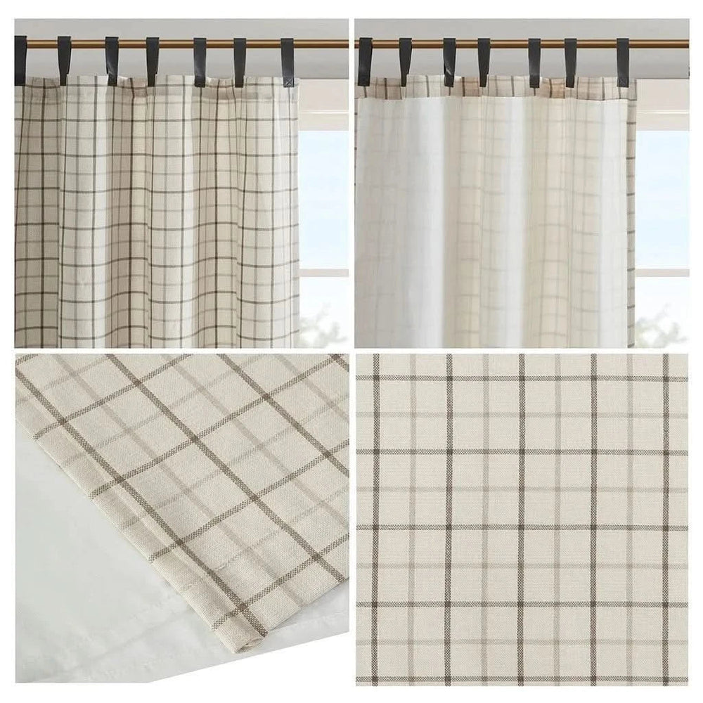 Curtain Panel Cotton Plaid Fleece Lined Tab Top Window Decor Living Room Media 4