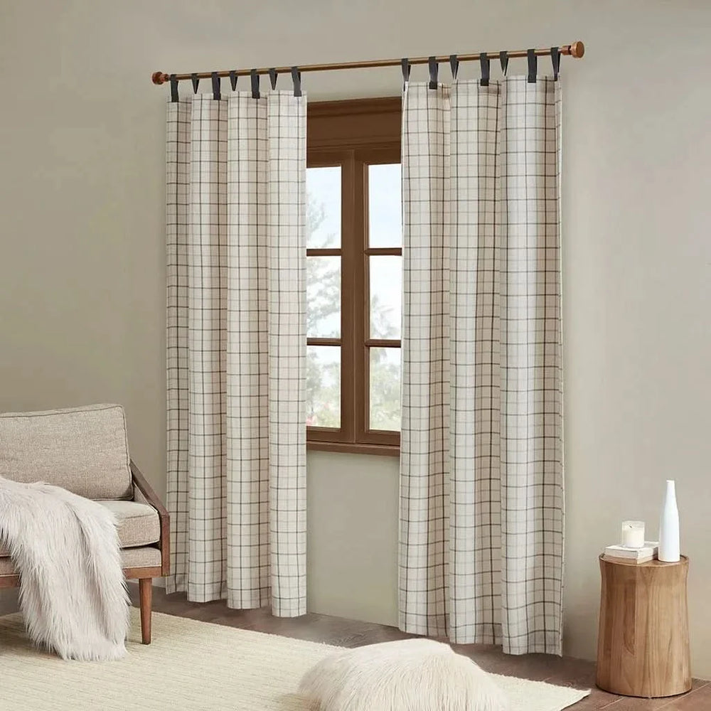 Curtain Panel Cotton Plaid Fleece Lined Tab Top Window Decor Living Room Media 1