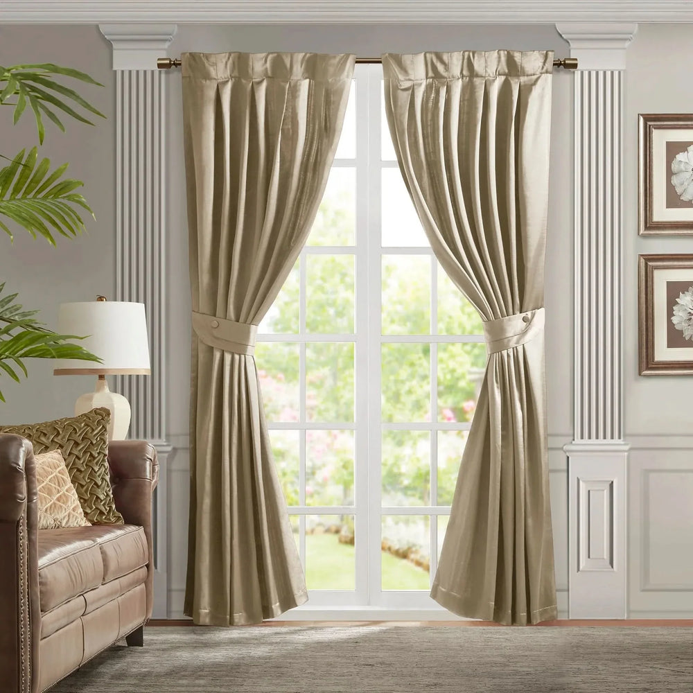 Pleat Curtain Panel Polyester Champagne With Tieback 52x84 Single Media 1