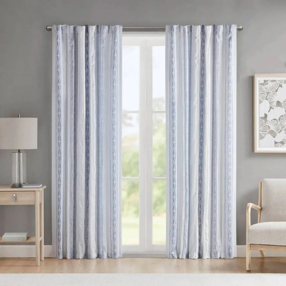 Polyester Curtain Printed Tufted Stripe White Navy Soft Lined 50x84 Media 6