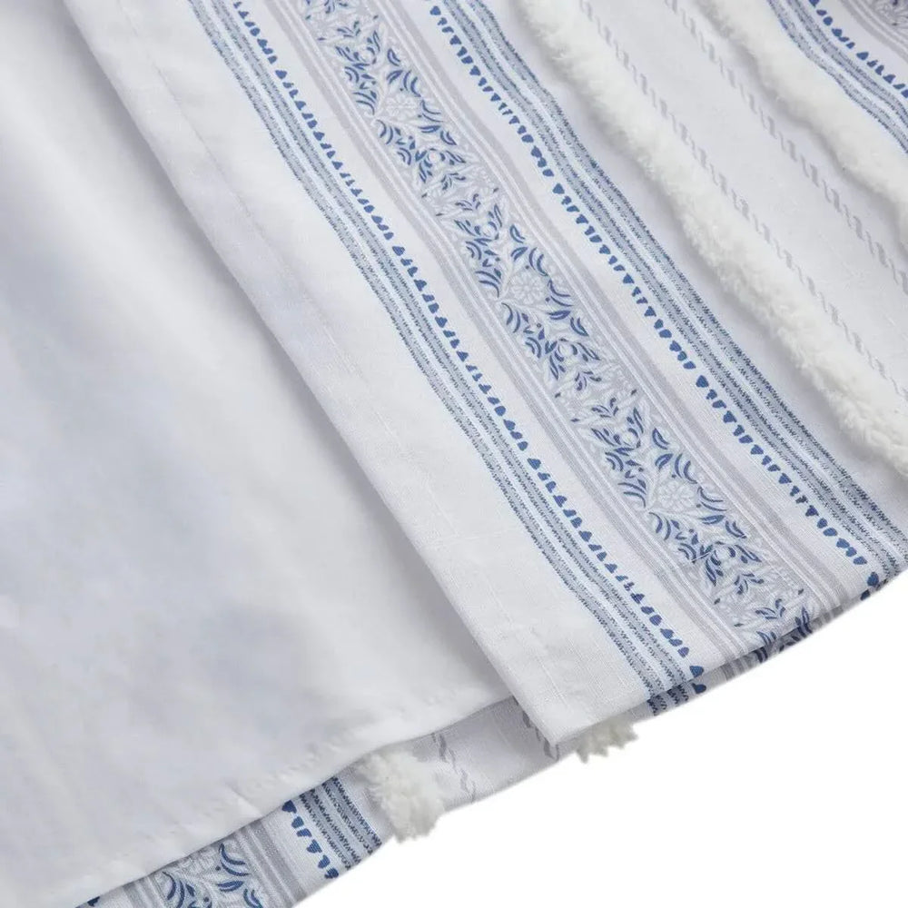 Polyester Curtain Printed Tufted Stripe White Navy Soft Lined 50x84 Media 5