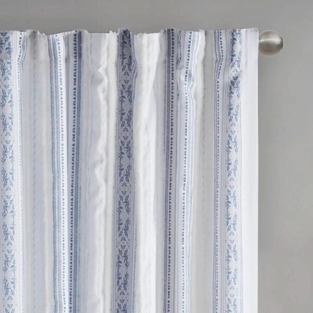 Polyester Curtain Printed Tufted Stripe White Navy Soft Lined 50x84 Media 7