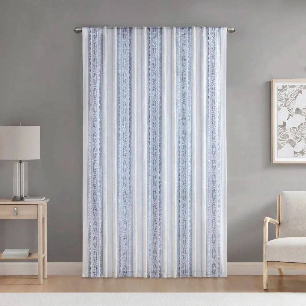 Polyester Curtain Printed Tufted Stripe White Navy Soft Lined 50x84 Media 10