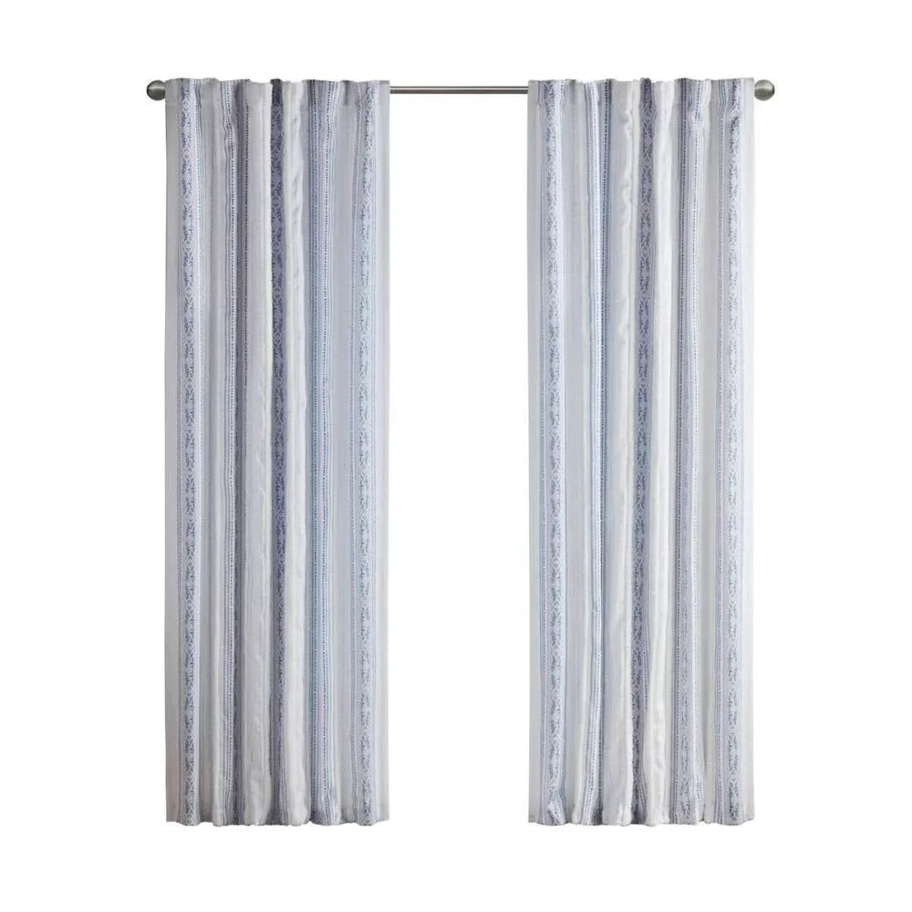Polyester Curtain Printed Tufted Stripe White Navy Soft Lined 50x84 Media 8