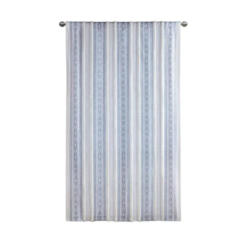 Polyester Curtain Printed Tufted Stripe White Navy Soft Lined 50x84 Media 9