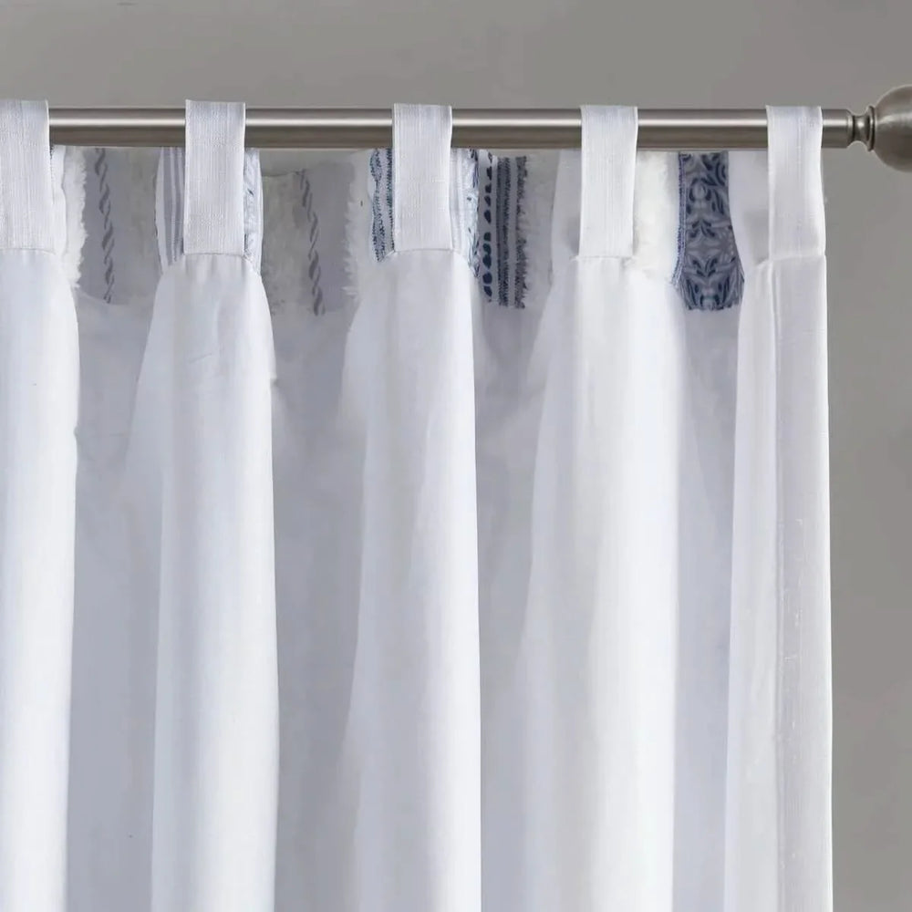 Polyester Curtain Printed Tufted Stripe White Navy Soft Lined 50x84 Media 4