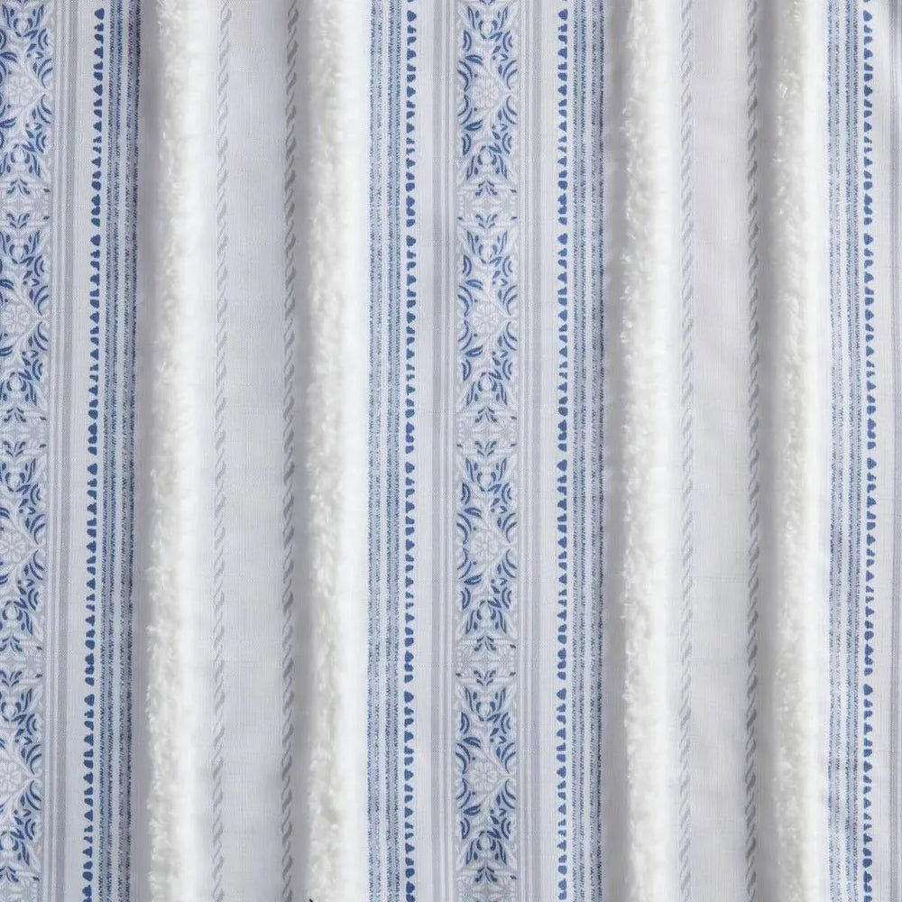 Polyester Curtain Printed Tufted Stripe White Navy Soft Lined 50x84 Media 3