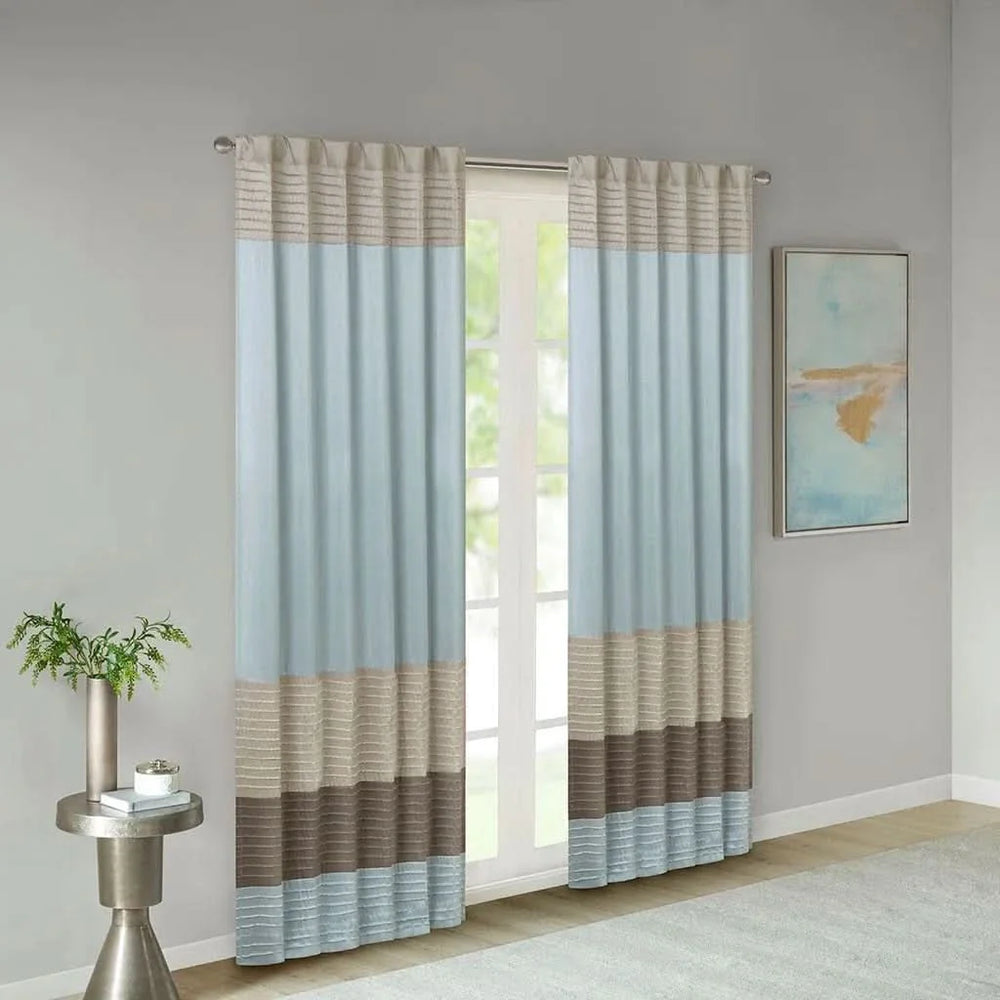 Pintuck Curtain Panel Polyester Blue Transitional Window Drapery Panel Media 6