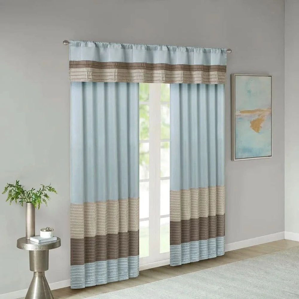 Pintuck Curtain Panel Polyester Blue Transitional Window Drapery Panel Media 2