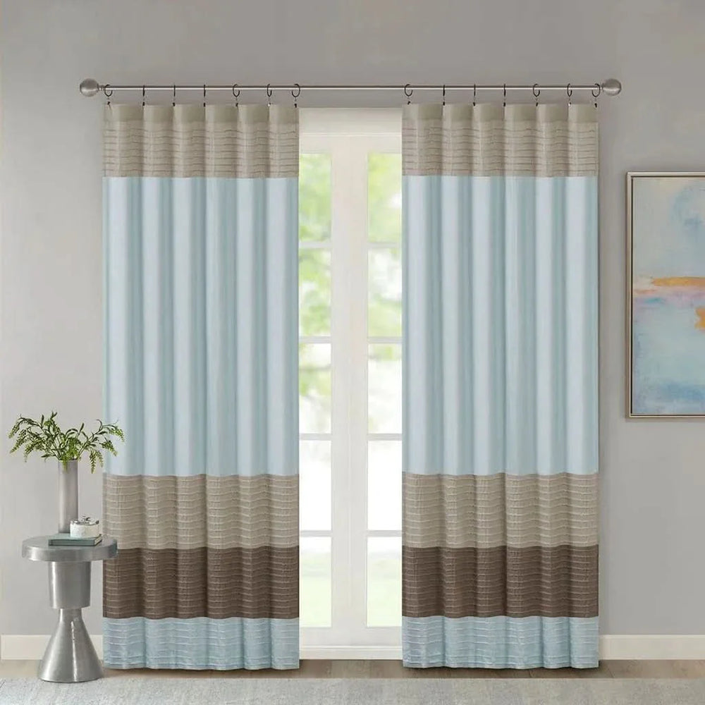 Pintuck Curtain Panel Polyester Blue Transitional Window Drapery Panel Media 10