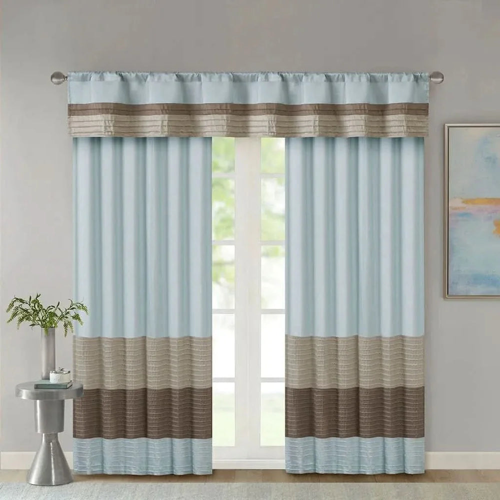 Pintuck Curtain Panel Polyester Blue Transitional Window Drapery Panel Media 1