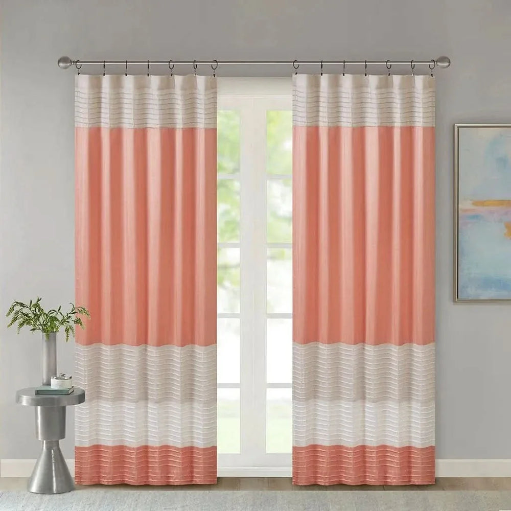 Silk Curtain Panel Pintuck Orange Multi Window Panel Single Panel Media 1