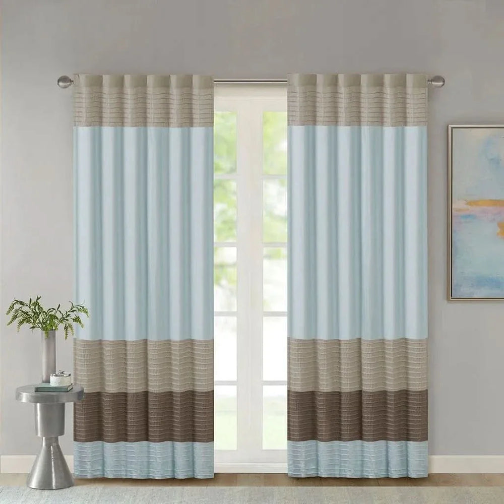 Pintuck Curtain Panel Polyester Blue Transitional Window Drapery Panel Media 11