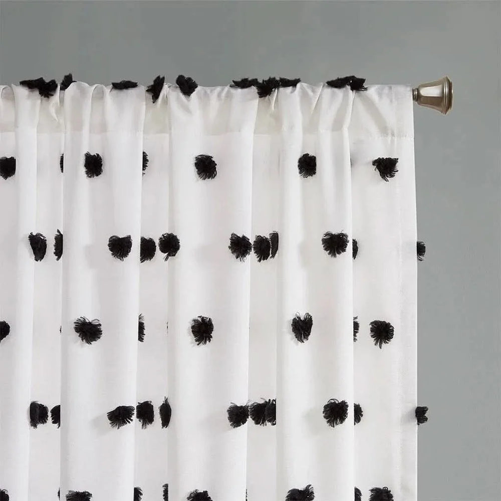Pom Pom Curtain Panel Polyester Light Filtering Casual Window Treatment Media 3