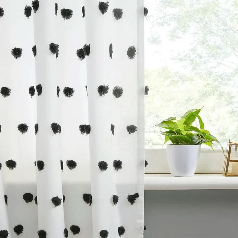 Pom Pom Curtain Panel Polyester Light Filtering Casual Window Treatment Media 4
