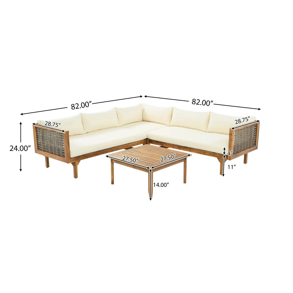 Premium Outdoor Sofa Set with Waterproof Cushions in Beige - Sectional Seating Group with Acacia Wood and Wicker - DTY Store