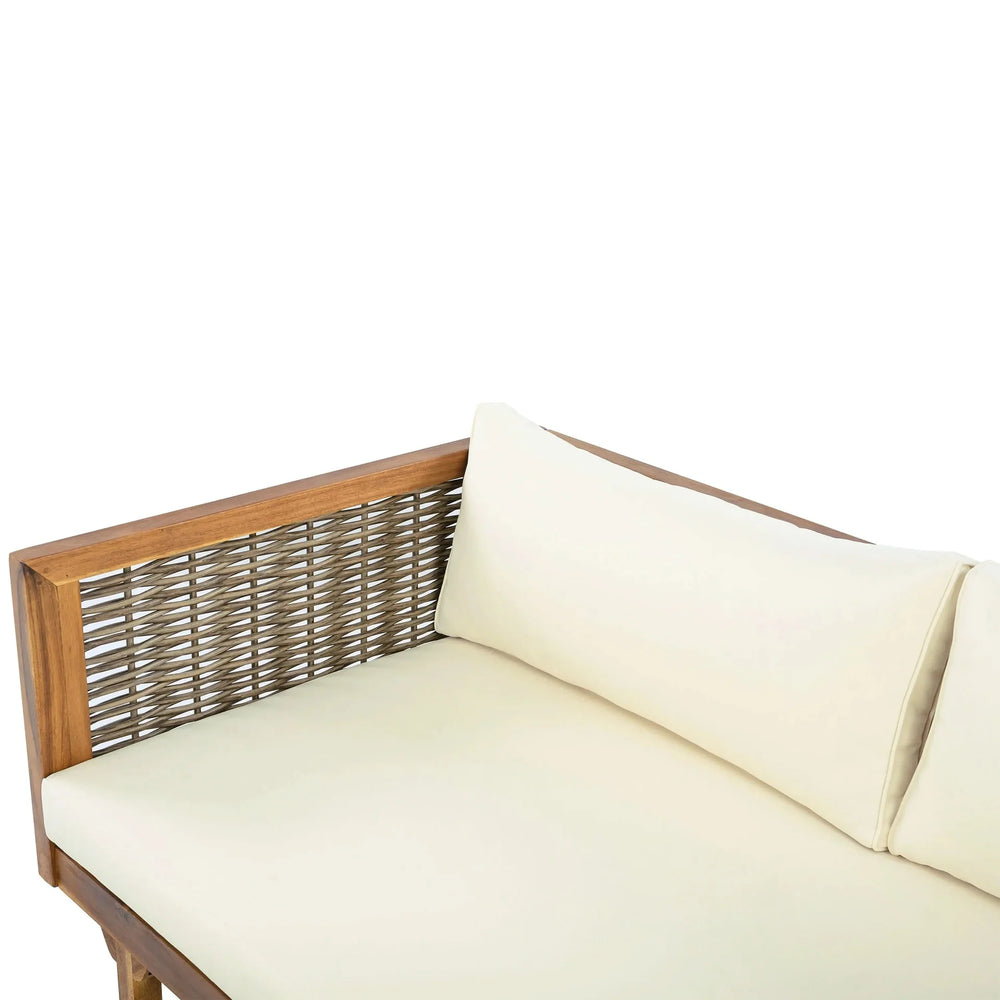 Outdoor Sectional Sofa Set Acacia Wood & Waterproof Cushions Beige Media 12