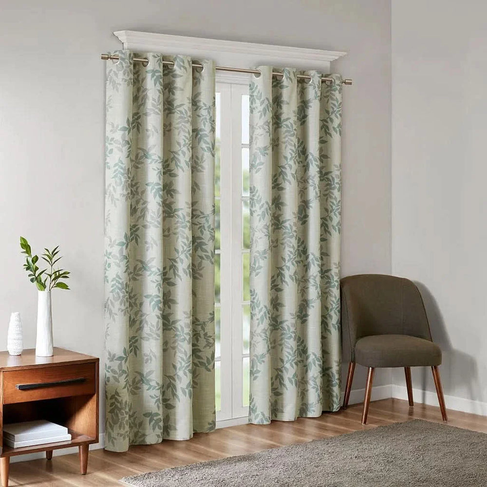 Printed Botanical Curtain Panel Aqua Blue Floral Polyester Blackout Media 5