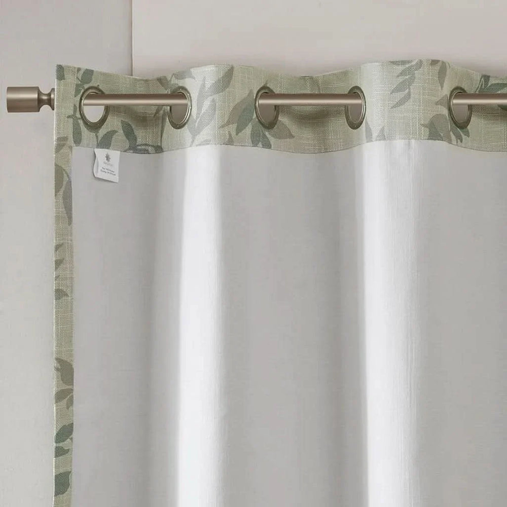 Printed Botanical Curtain Panel Aqua Blue Floral Polyester Blackout Media 3