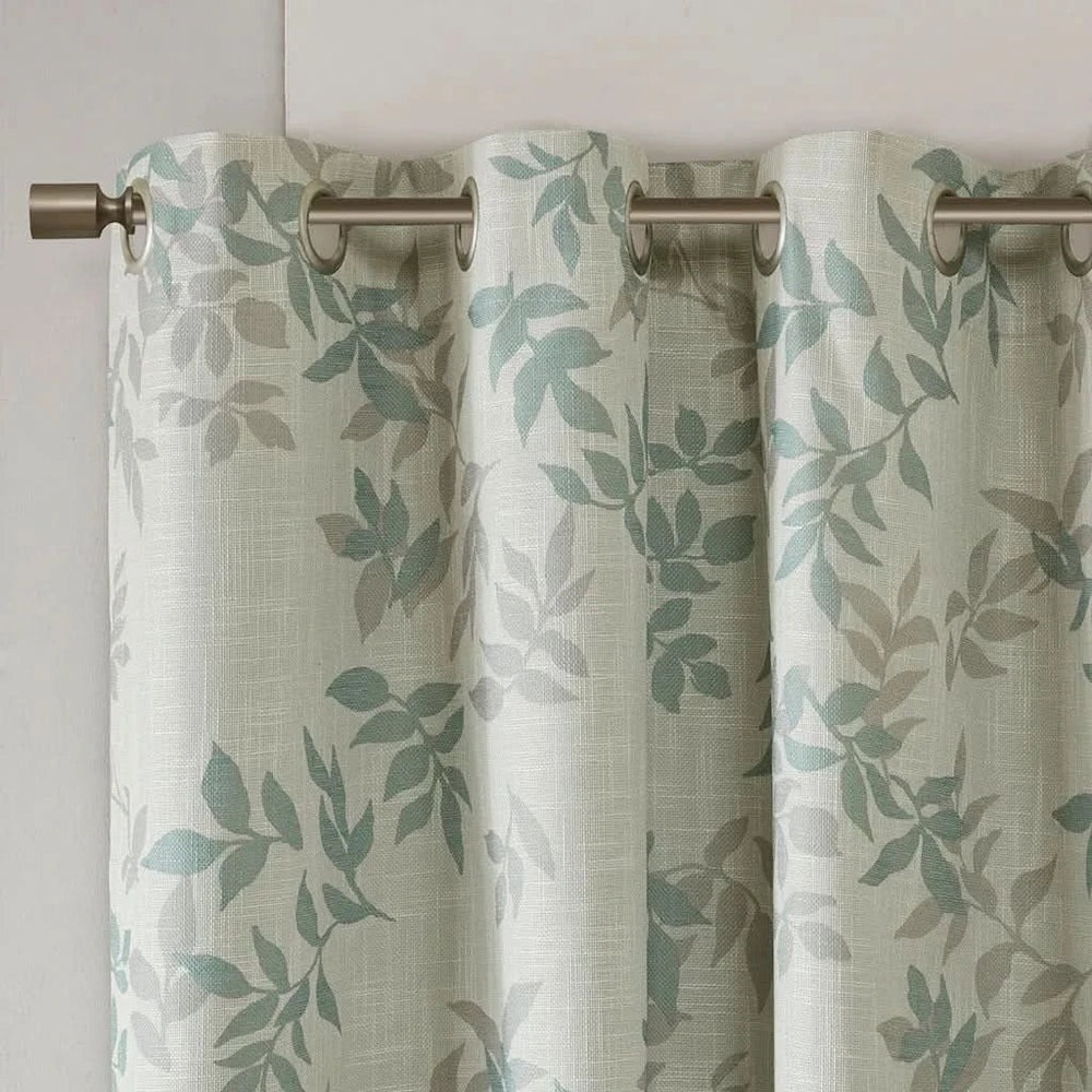 Printed Botanical Curtain Panel Aqua Blue Floral Polyester Blackout Media 11