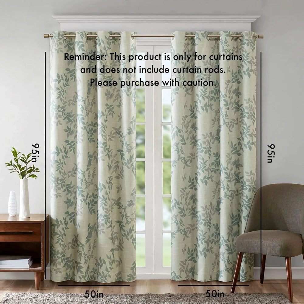 Printed Botanical Curtain Panel Aqua Blue Floral Polyester Blackout Media 2