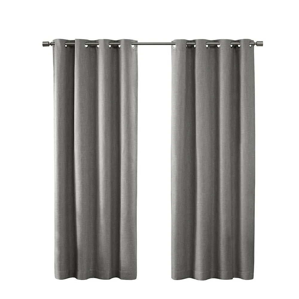 Blackout Curtain Panel Printed Heathered Polyester Grey Grommet Top Media 9