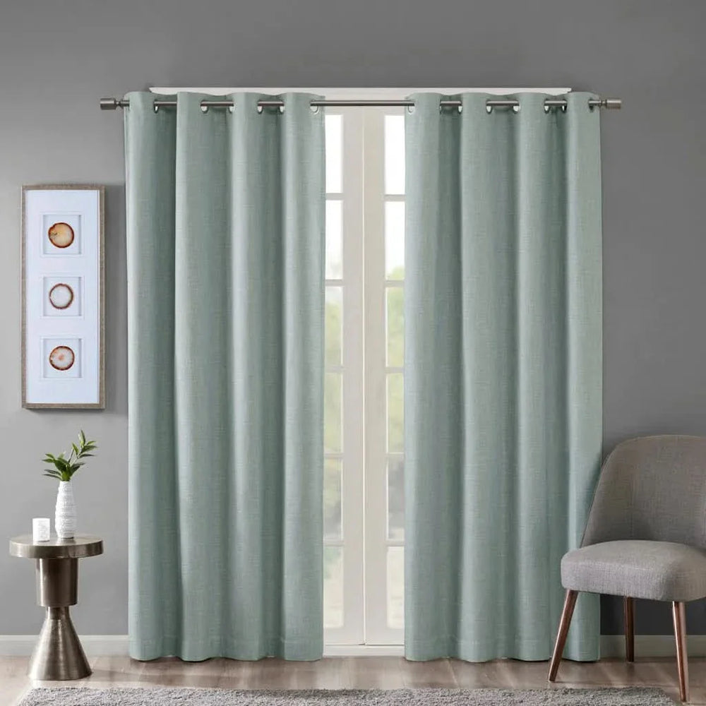 Blackout Curtain Panel Polyester Grommet Top Heathered Dusty Seafoam Media 1