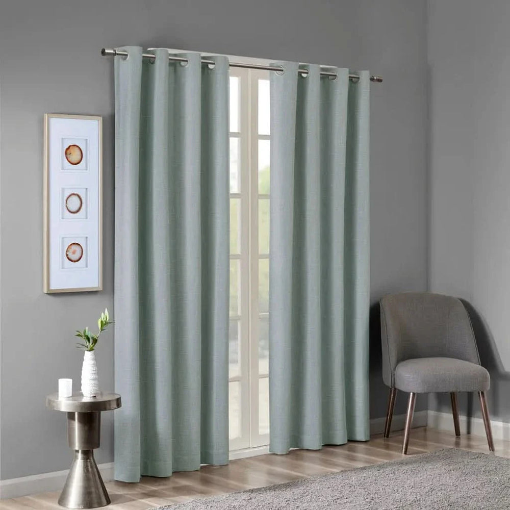 Blackout Curtain Panel Polyester Grommet Top Printed Heathered Dusty Seafoam Media 5