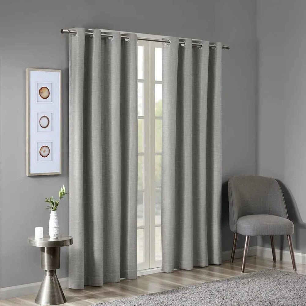 Blackout Curtain Panel Printed Heathered Polyester Grey Grommet Top Media 4