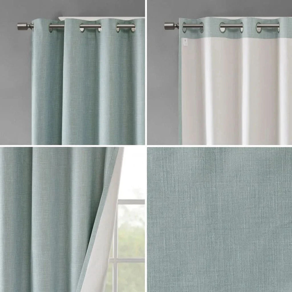 Blackout Curtain Panel Polyester Grommet Top Heathered Dusty Seafoam Media 10